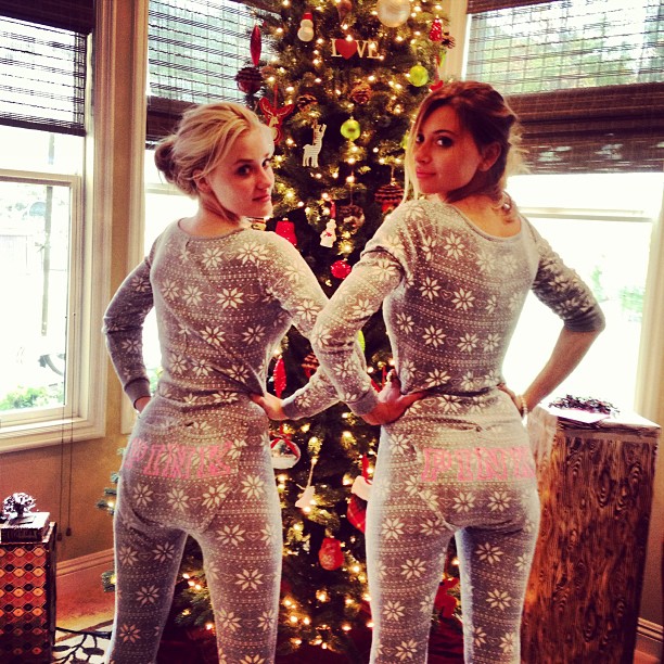 Amanda AJ Michalka and Alyson Aly Michalka - in their Christmas pajamas